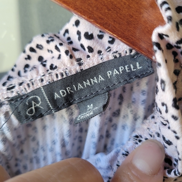 Adrianna Papell - Soft Pink Black Cheetah Stretch Ruffled Collar Top, Medium - Picture 4 of 12